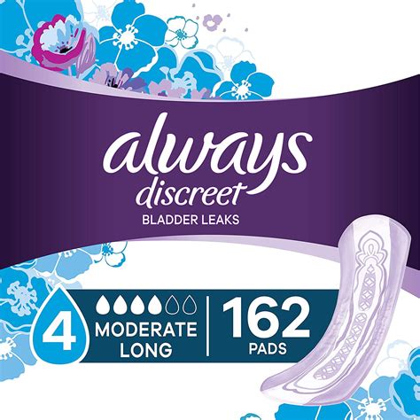 Always Discreet Incontinence Pads for Women, 162 Count, Moderate Absorbency, Long Length (54 ...