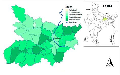 Location of Kosi River and District wise rainfall in Bihar Till 2016 ...