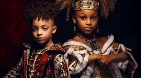 Premium AI Image | Afro kids fashion model in Royal authentic costume Dress full makeup and ...