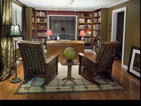 An almost finished home office of a college professor. Simple swaths of fabric clipped with ...