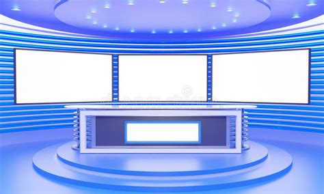 White Table and Lcd Background in a News Studio Room.3d Rendering Stock ...