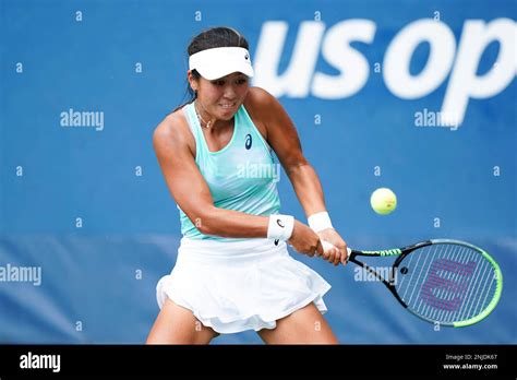 Katherine Hui in action during a junior girls' singles match at the ...