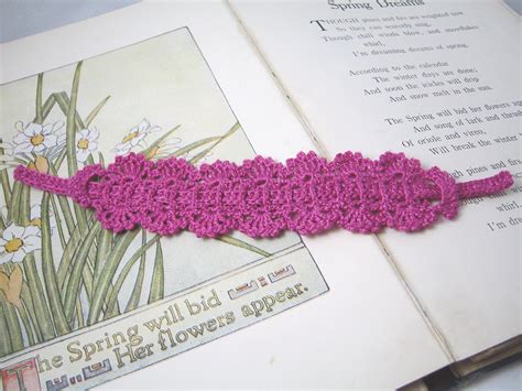 Lace Bookmark Pink Lacy With Ribbon Handmade Crochet - Etsy