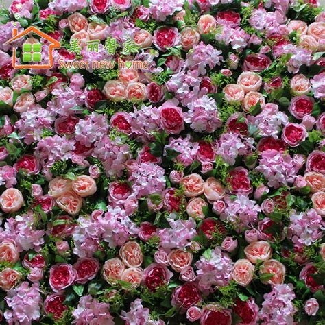 Artificial silk flower wall wreath pink David Austin rose wedding background road lead market ...