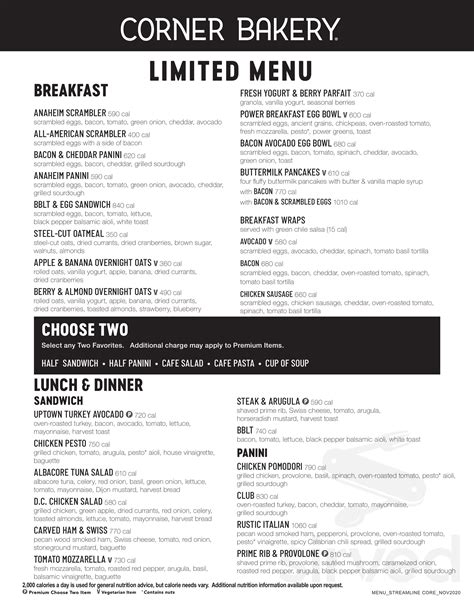 Corner Bakery menu in Madison, Mississippi, USA