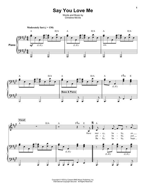 Say You Love Me by Fleetwood Mac Sheet Music for Keyboard Transcription at Sheet Music Direct