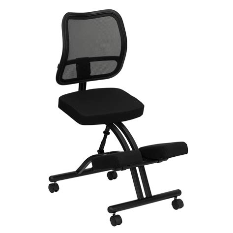 Flash Furniture Mobile Ergonomic Kneeling Chair with Black Curved Mesh Back and Fabric Seat by ...