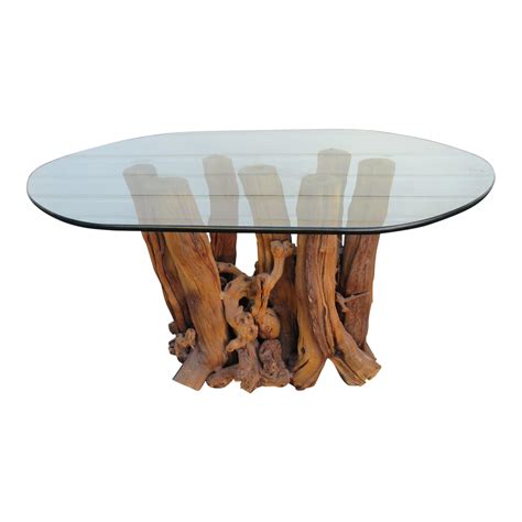 DAANIS: Glass Top Tree Trunk Dining Table