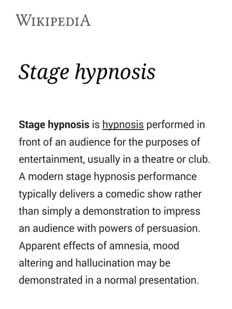 Stage Hypnosis - Wikipedia | Hypnosis | Psychological States