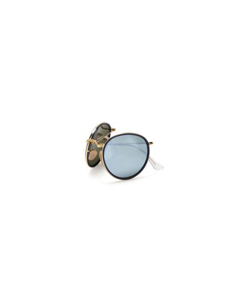 Ray-ban Foldable Round Mirrored Sunglasses, 48mm in Metallic for Men | Lyst