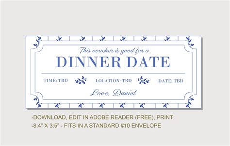 Dinner Date Coupon Voucher INSTANT DOWNLOAD EDITABLE Text | Etsy