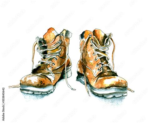 Sketch of shoes / Hand-drawn Watercolor and ink illustration isolated ...