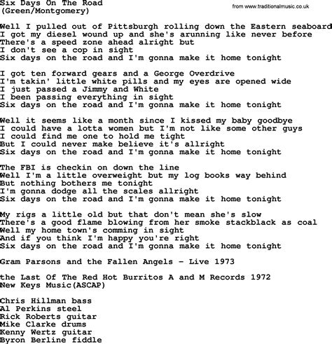 Six Days On The Road, by The Byrds - lyrics with pdf