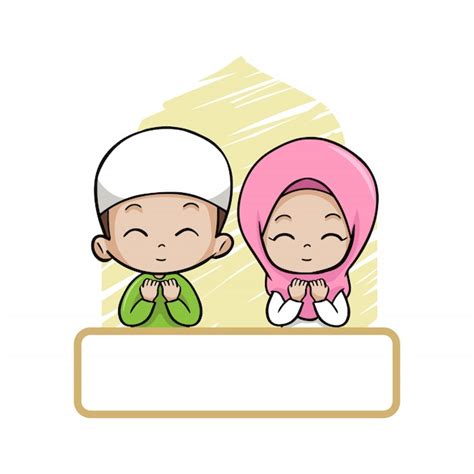 Premium Vector | Cute couple moslem children pray