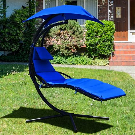 Gymax Patio Hammock Swing Chair Hanging Chaise w/ Cushion Pillow Canopy Navy - Walmart.com ...