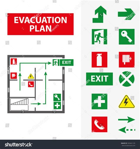 Signs Evacuation Plan Building Case Fire Stock Vector (Royalty Free) 509461135 | Shutterstock