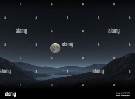 An image of a night landscape with a full moon Stock Photo - Alamy