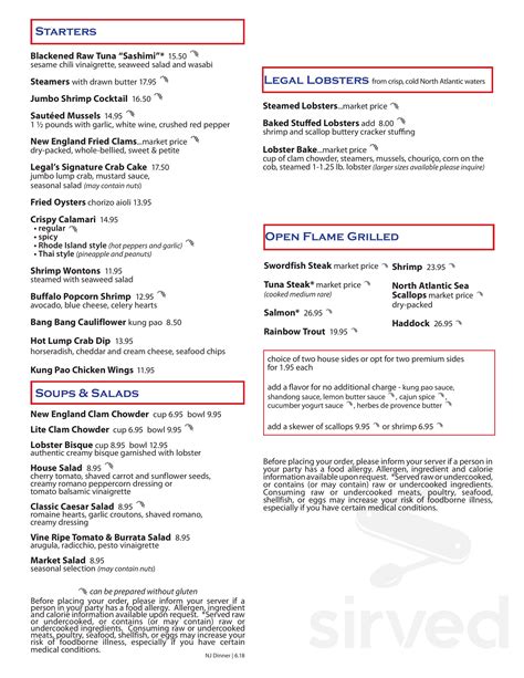 Legal Sea Foods menu in Short Hills, New Jersey, USA