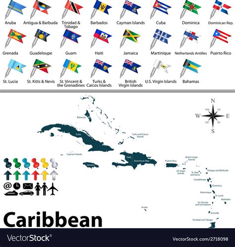 Political map caribbean with flags Royalty Free Vector Image