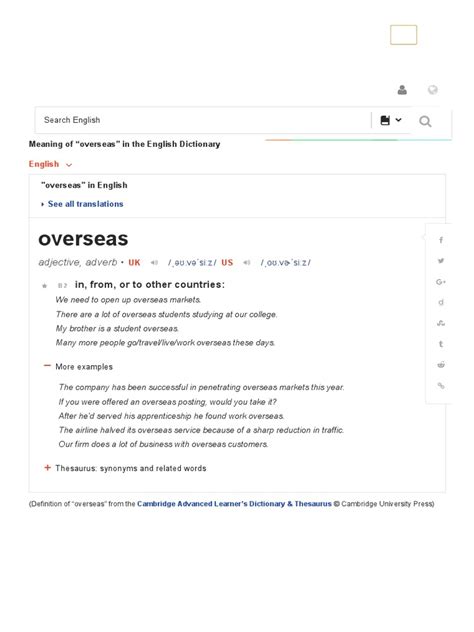 Overseas Meaning in the Cambridge English Dictionary | Dictionary | English Language