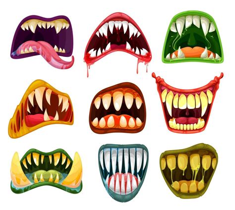 Monster mouths, teeth cartoon set, Halloween beast 23839301 Vector Art at Vecteezy