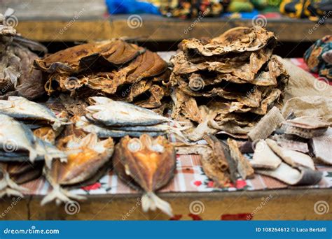 Dried fish at local market stock photo. Image of fish - 108264612