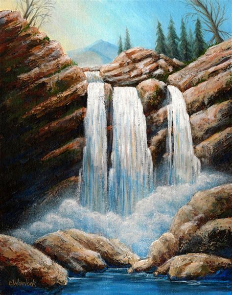 Waterfall Acrylic Painting at PaintingValley.com | Explore collection of Waterfall Acrylic Painting