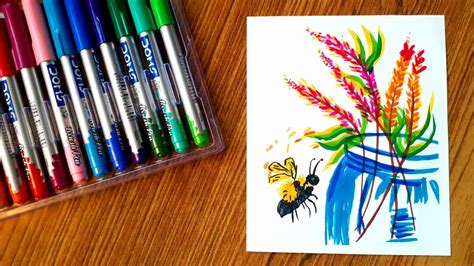 How to draw Flower Vase EASY / DOMS Brush Pens Art / Art and Travel - YouTube