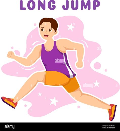 Long Jump Illustration with Athlete Doing Jumps in Sand Pit for Web Banner or Landing Page in ...