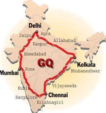 Locate the four locate the four cities came in Golden Quadrilateral and join them in a line in ...