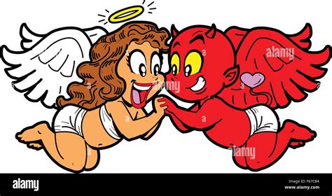 Romantic Cartoon Girl Angel and Boy Devil in Love Stock Vector Image & Art - Alamy