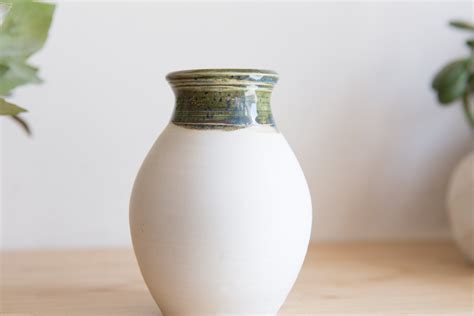 Handmade Ceramic Vase- Studio Pottery - White and Green Bubble Vase