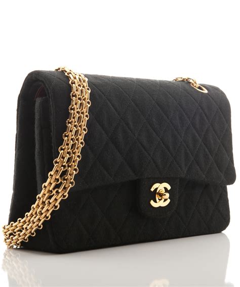 Chanel Double Flap Bag in Black Quilted Jersey - Chanel | ArtListings