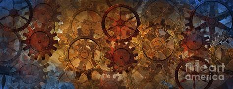 Blue and rusty steampunk banner with gears and wheels Digital Art by EllerslieArt - Pixels