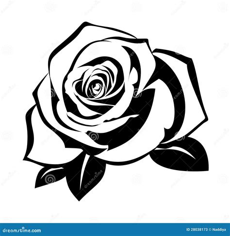 Black Silhouette Of Rose With Leaves. Tattoo Style Rose. Vector Vector Illustration ...