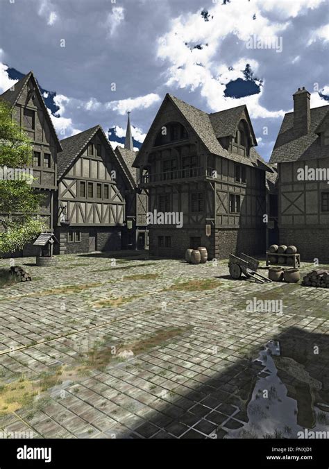 Medieval European or Fantasy Town Square Stock Photo - Alamy