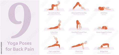 Yoga poses for Back Pain. Elderly woman practicing yoga asana. Healthy ...