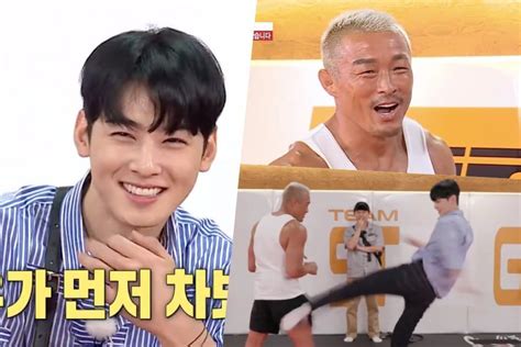 Watch: ASTRO’s Cha Eun Woo Surprises MMA Fighter Choo Sung Hoon With Strength Of His Kick | Soompi