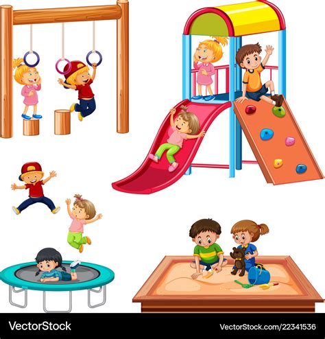 Set of children playing playground equipment Vector Image