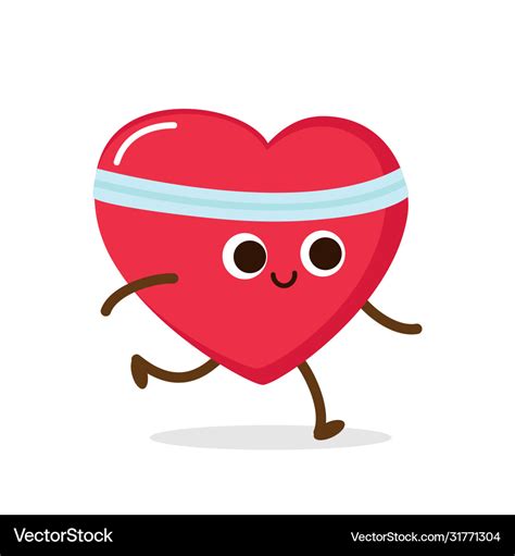 Cartoon red heart run cardio exercise Royalty Free Vector