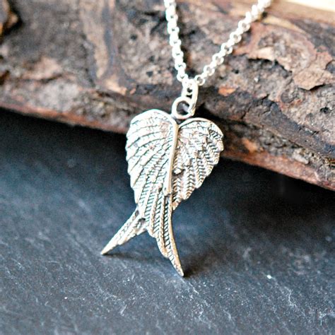 Guardian angel necklace sterling silver wing pendant double | Etsy