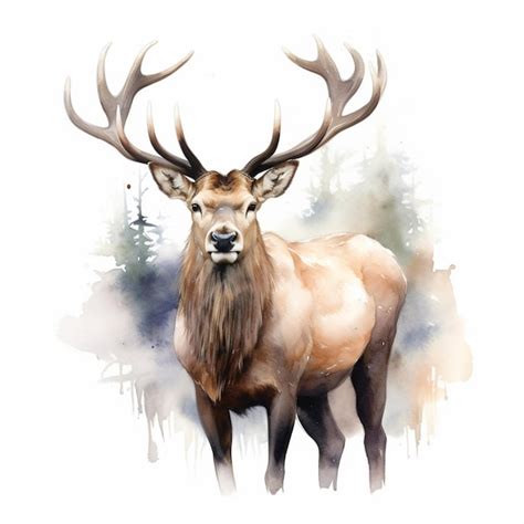 Premium Photo | A watercolor painting of a deer with big horns