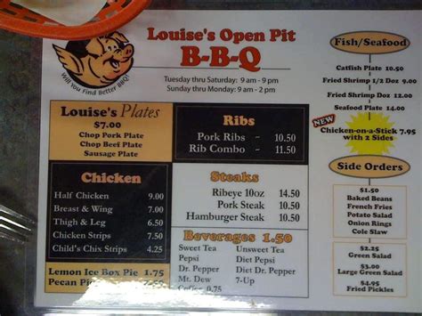 open pit bbq menu