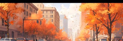 Premium AI Image | Autumn background design Fall wallpaper golden brown anime manga style