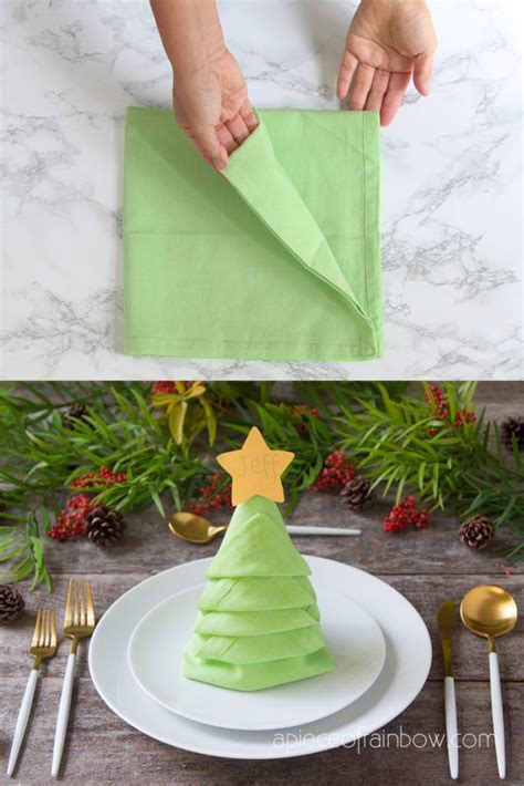 Christmas Tree Napkin Folding in 2 Minutes - A Piece Of Rainbow