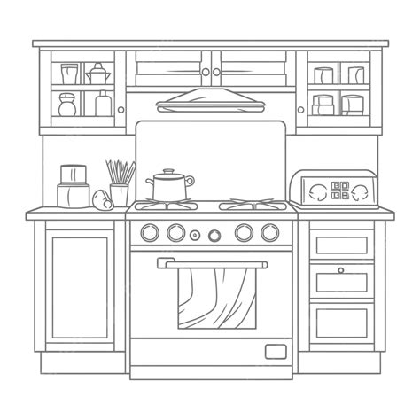 An Outline Design Of A Kitchen Stove And Drawers Sketch Drawing Vector, Wing Drawing, Kitchen ...