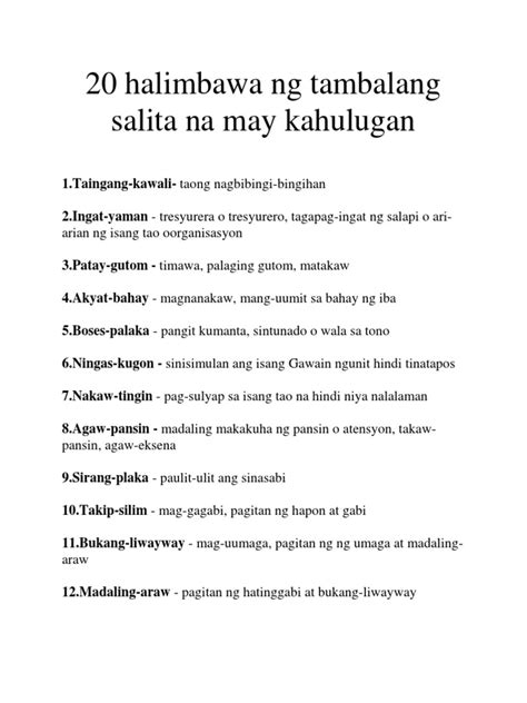 Tambalang Salita Activity Sheets