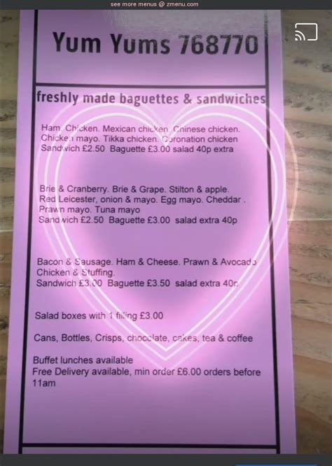 Menu at Yum Yums, Haverfordwest