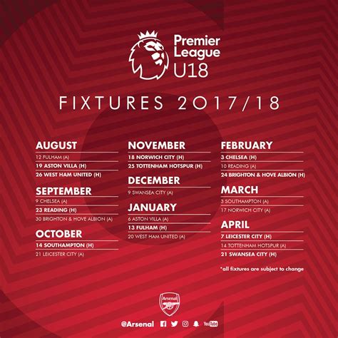 U-18 Premier League fixtures confirmed | Academy | News | Arsenal.com