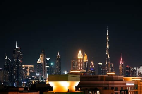 Premium Photo | Dubai skyscrapers at night